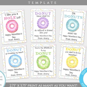 Donut Valentines Day Card Template, Donut Valentines Cards for Kids Classroom, Editable Valentine Template, Personalized Valentine, DIY Card
