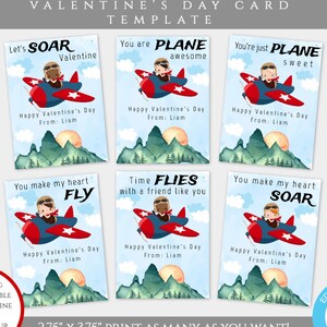 Airplane Valentines Day Card Template, Pilot Valentines Cards for Kids Classroom, Editable Valentine Template, Boy Personalized Valentine