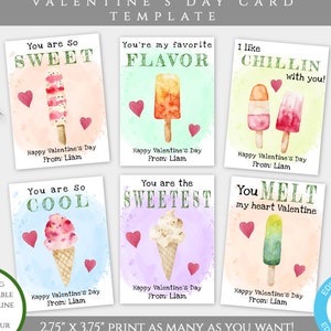 Popsicle Valentines Day Card Template, Ice Cream Valentines Cards for Kids Classroom, Editable Valentine Template, Personalized Valentine