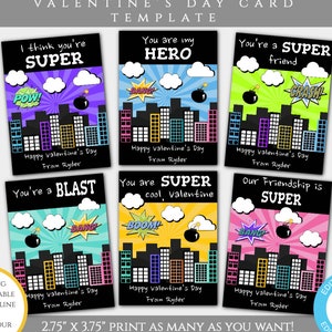 Super Hero Valentines Day Card Template,  Superhero Valentine Cards for Kids Classroom, Comic Valentine, DIY Editable Personalized Valentine