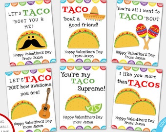 Modèle de carte Taco Valentine, cartes Taco Valentines pour salle de classe pour enfants, Valentine modifiable, Valentine personnalisée, carte Fiesta Valentine