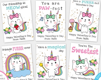 Kitty-corn Magical Valentines Day Card Template, Cat Valentine Cards for Kids Classroom, Unicorn Valentine, Editable Personalized Valentine