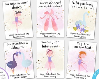 Dance Valentines Day Card Template, Ballet Valentines Cards for Kids Classroom, Editable Dancer Valentine Template, Personalized Valentine