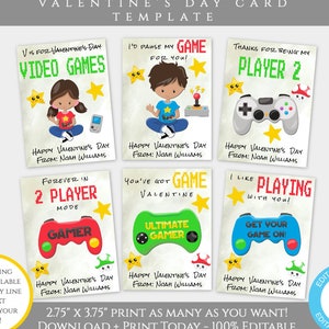 Gamer Valentines Day Card Template, Video Game Valentines Cards for Kids Classroom School Editable Valentine Template Personalized Valentine