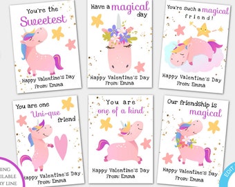 Magical Valentines Day Card Template, Unicorn Valentines Cards for Kids Classroom Editable Magical Valentine Template Personalized Valentine