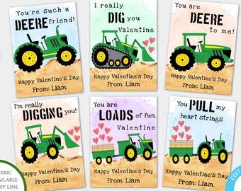 Tractor Valentines Day Card Template, Tractor Valentines Cards for Kids Classroom, Editable Valentine Template, Personalized Valentine Deere