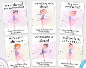 Ballet Valentines Day Card Template, Ballet Valentines Cards for Kids Classroom, Editable Dancer Valentine Template, Personalized Valentine