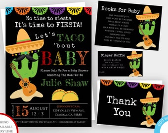Taco Bout A Baby Invite, Fiesta Taco Baby Shower Invitation Template, Cactus Baby Shower Editable Invitation, Printable Mexican Invite, BSTF