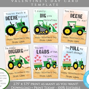 Tractor Valentines Day Card Template, Tractor Valentines Cards for Kids Classroom, Editable Valentine Template, Personalized Valentine Deere