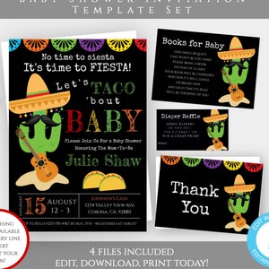 Taco Bout A Baby Invite, Fiesta Taco Baby Shower Invitation Template, Cactus Baby Shower Editable Invitation, Printable Mexican Invite, BSTF