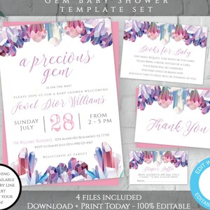 A Precious Gem Is On The Way Invitation Template Set, Gem Baby Shower Invite, DIY Baby Shower Invite, She&#39;s a Gem Shower, Jewel Shower, BSGJ