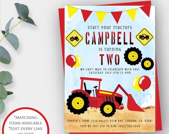 Tractor Birthday Invitation Template, Deere Birthday, Farm Party Invite for Boy, Red Tractor Theme Invite, Printable Invitation, Editable
