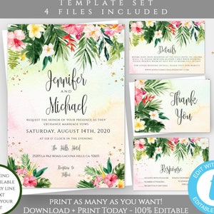 Tropical Wedding Invitation Template Set, Island Wedding Invitation, Printable Beach Wedding Invitation, Editable Destination Wedding, TWBI