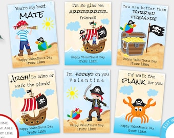 Modèle de carte de Saint Valentin pirate, cartes de Saint Valentin pirate pour la salle de classe des enfants, modèle de Saint Valentin modifiable, Saint Valentin personnalisé