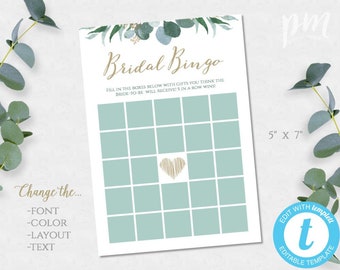 Bridal Shower Bingo, Greenery Bridal Shower Game Template, Greenery Shower Printable Game, Instant Download, DIY Bridal Shower Games, WSG2
