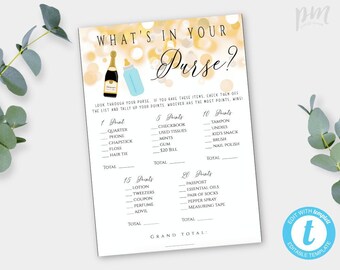 What's in Your Purse Poppin' Bottles Baby Shower Game Template, Editable Baby Shower Game Instant Download, Blue Bottle Printable, BSPB2