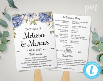 pink floral wedding program fan template bohemian floral etsy