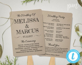 rustic lights wedding program fan template rustic wedding fan etsy