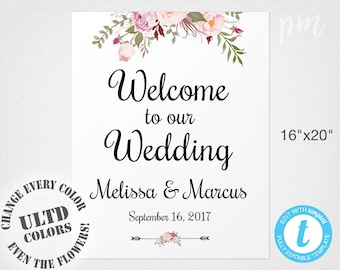 greenery wedding welcome sign template printable welcome etsy