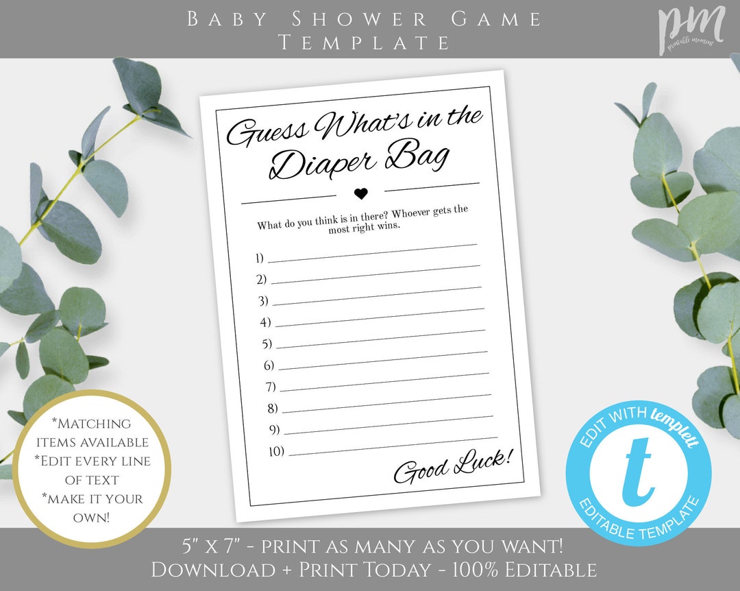 Guess What's in the Diaper Bag Game Template, Editable Template