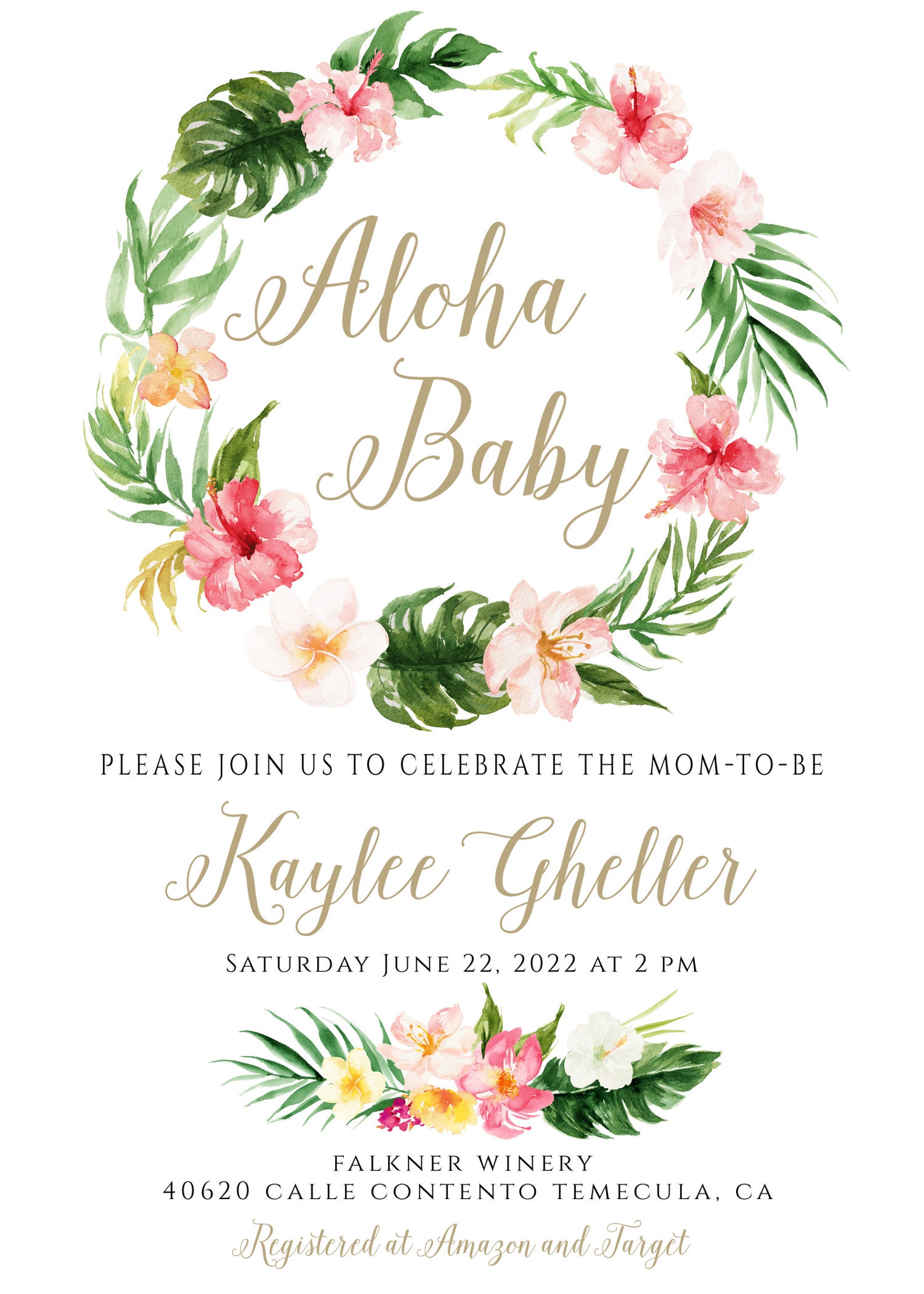 Aloha Baby Shower Invitation Template DIY Tropical Baby Girl | Etsy