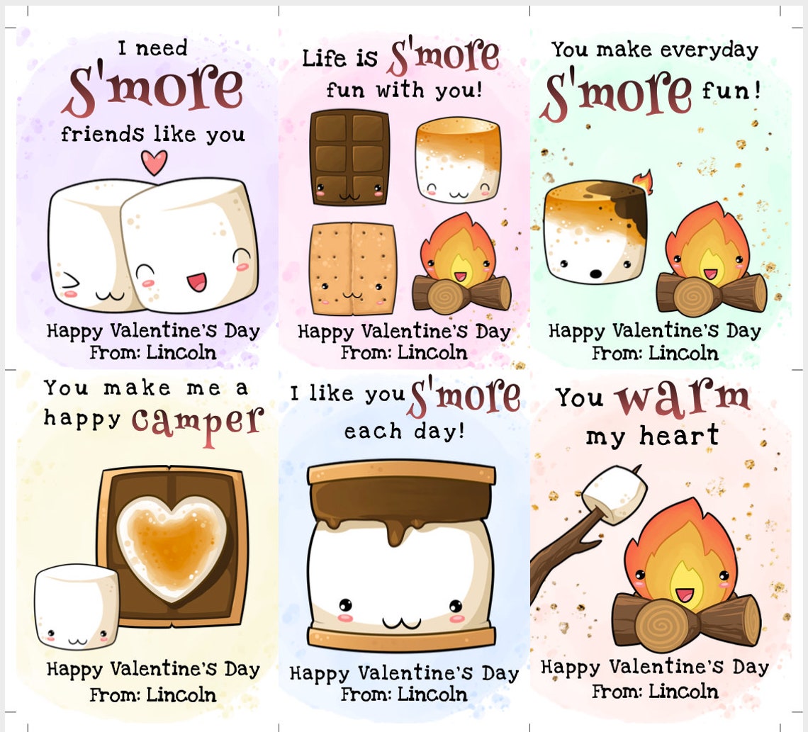 S'more Valentines Day Card Template Printable Marshmallow | Etsy