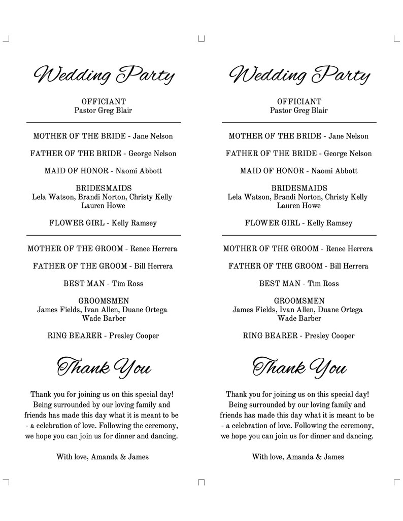 Mr & Mrs Printable Wedding Program Template, Black White Ceremony Program, Clean and Cursive Program, Tea Length Program, Editable image 5