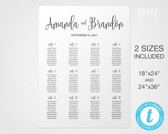 Script Wedding Seating Chart Sign Template Wedding Seating