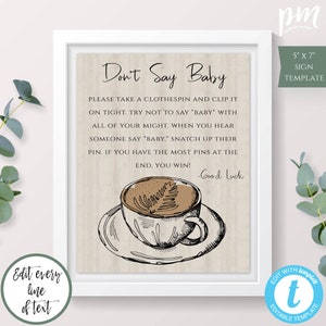 A Baby is Brewing Coffee Theme Don&#39;t Say Baby Game Sign Template For Baby Shower, Printable Baby Shower Game, Baby Shower Activity BSCB
