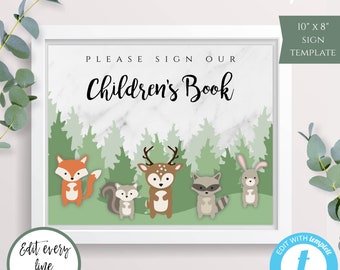 Woodland Baby Shower Guestbook Template, Gender Neutral Sign, Please Sign Our Children's Book, Guestbook Alternative, Baby Shower Decor BSW2