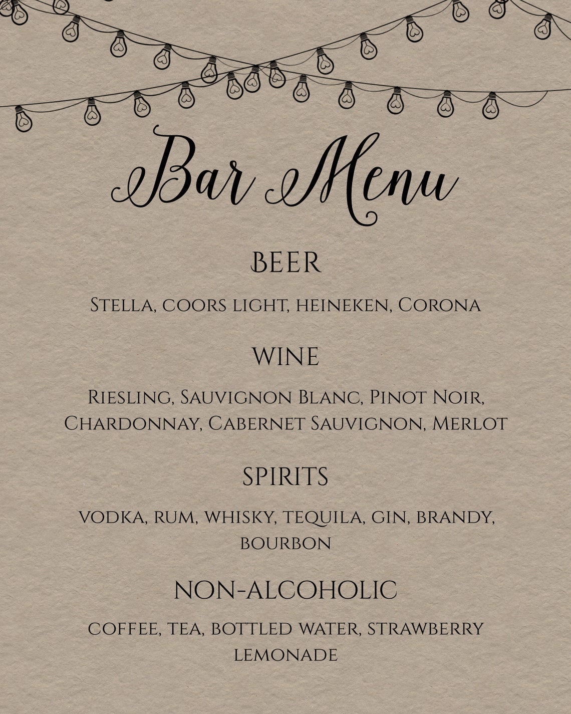 Rustic Bar Menu Sign Template With String Lights Printable Etsy