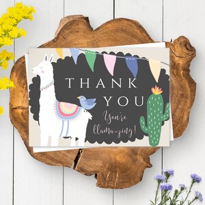 Llama Thank You Card for Birthday, Girl Birthday Thank You Cards Editable Thank You Card Printable Fiesta Thank You DIY Cactus Thank You BPL