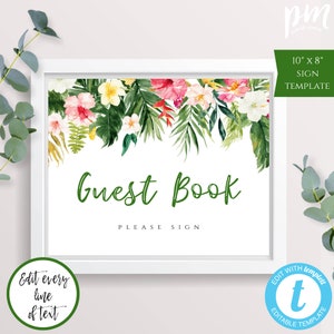 Hawaiian Funeral Guestbook Sign Template, Guestbook Instant Download Funeral Sign, Editable Celebration of Life Funeral Printable, HJF