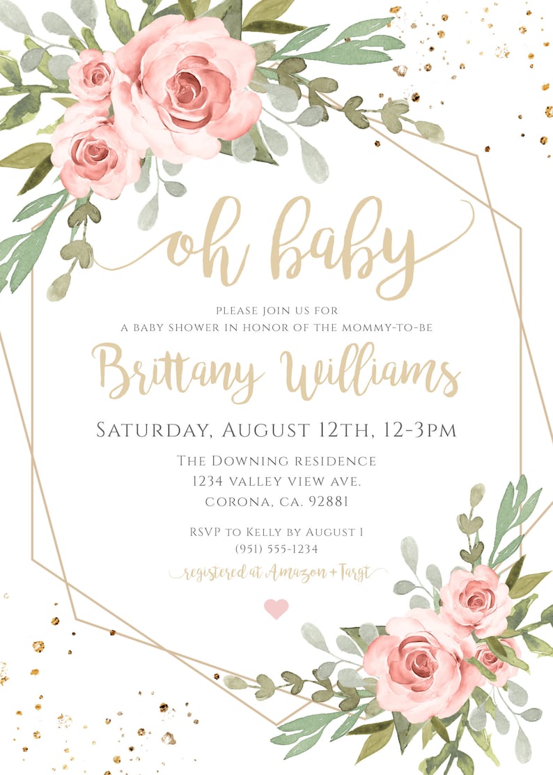 Pink Floral Baby Shower Invitation Template Set Bohemian Baby Etsy