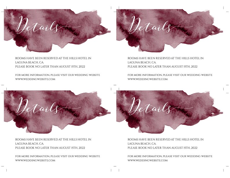 Burgundy Watercolor Wedding Invitation Template Set, DIY Editable Marsala Wedding Suite, Printable Invitation Kit Instant Download, WBBW2 image 8