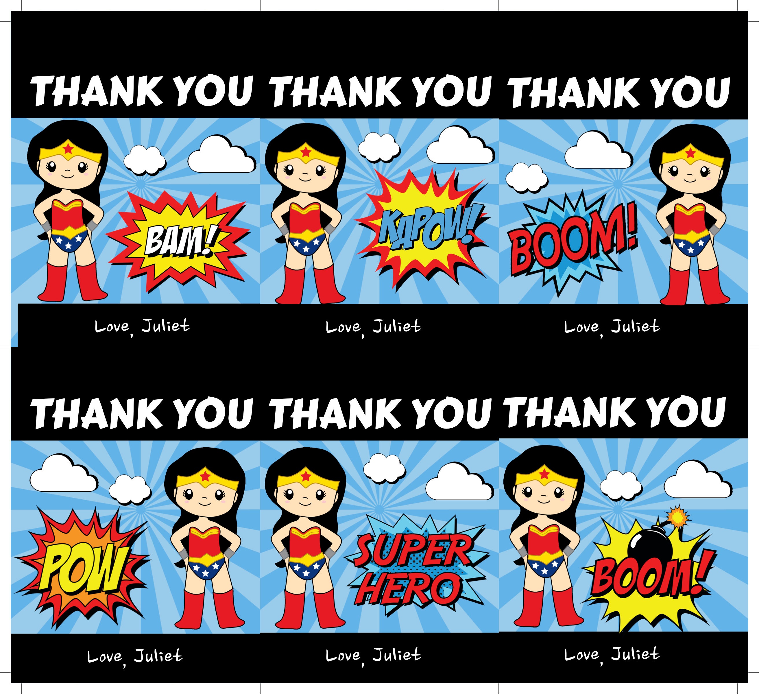 Superhero Thank You Tag Template for Girl, Favor Tag for Super Hero ...
