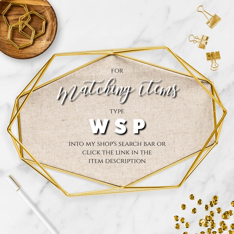 Op de afbeelding: Een gouden geometrisch frame met een beige stoffen achtergrond. De tekst "FOR Matching Items TYPE WSP INTO MY SHOP'S SEARCH BAR OR CLICK THE LINK IN THE ITEM DESCRIPTION" is op de stof gedrukt.