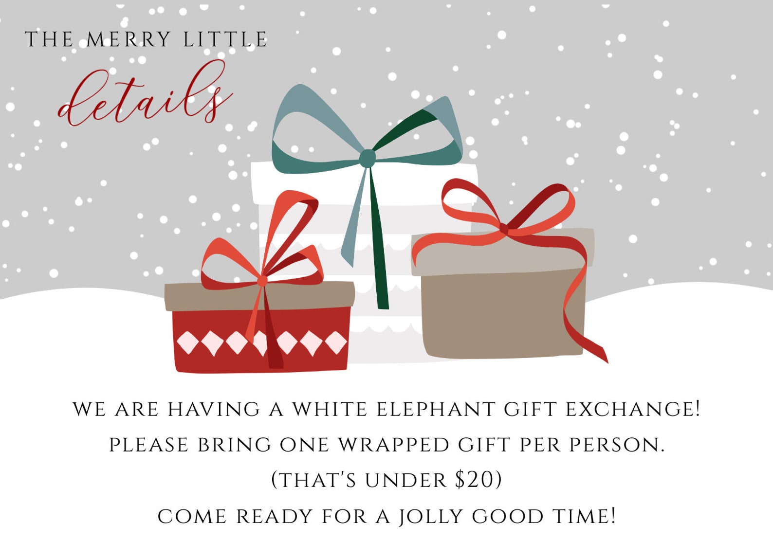 White Elephant Gift Exchange Card Details Card for Christmas Etsy