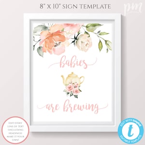 Twins Baby Shower Sign Template, Babies are Brewing Baby Shower, Tea Party Sign, DIY Baby is Brewing Shower, DIY Girl Baby Shower, BSP2