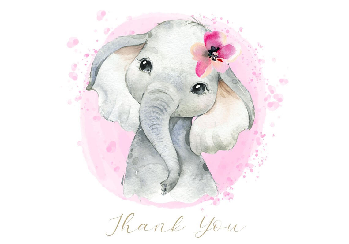 Elephant Baby Shower Invitation Template Set It's a Girl - Etsy