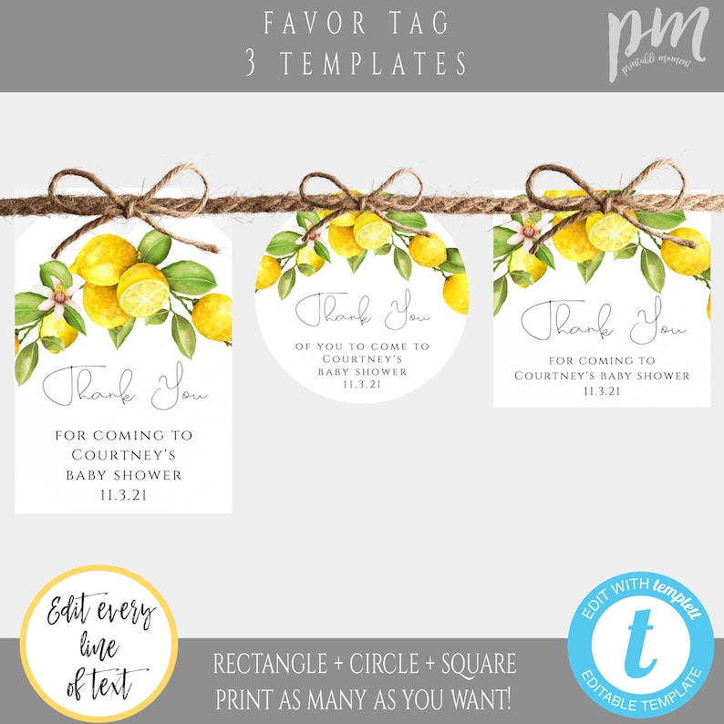 Lemon Baby Shower Thank You Favor Tag Templates Lemon Gift Etsy