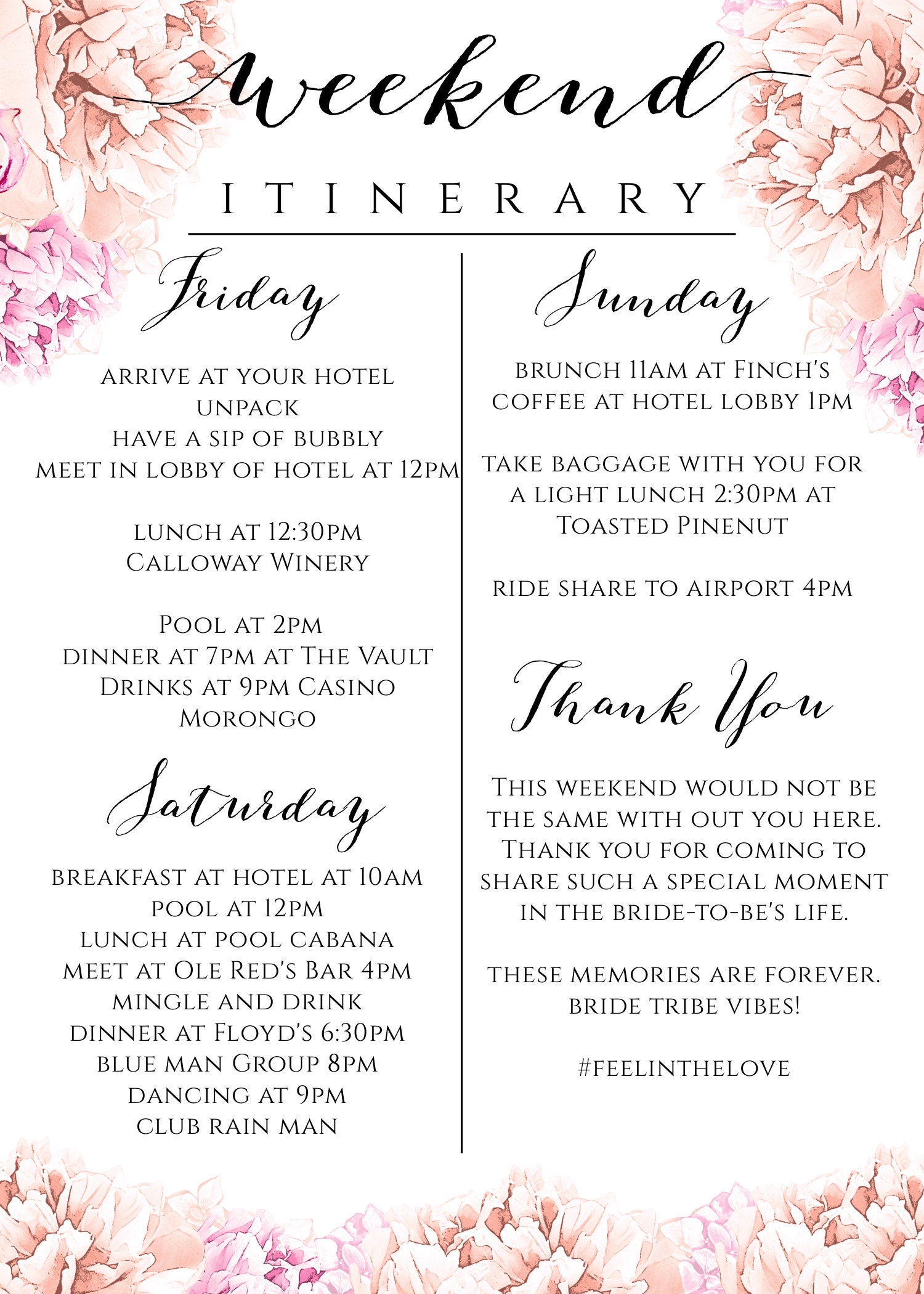 Bachelorette Itinerary Template Download Printable Paris | Etsy