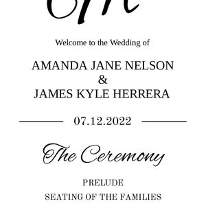 Mr & Mrs Printable Wedding Program Template, Black White Ceremony Program, Clean and Cursive Program, Tea Length Program, Editable image 2