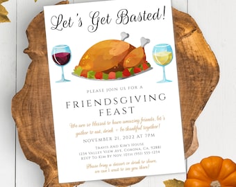 Let's Get Basted Friendsgiving Invitation Template for Thanksgiving Dinner, Printable Funny Thanksgiving Dinner Invite, Turkey Invitation