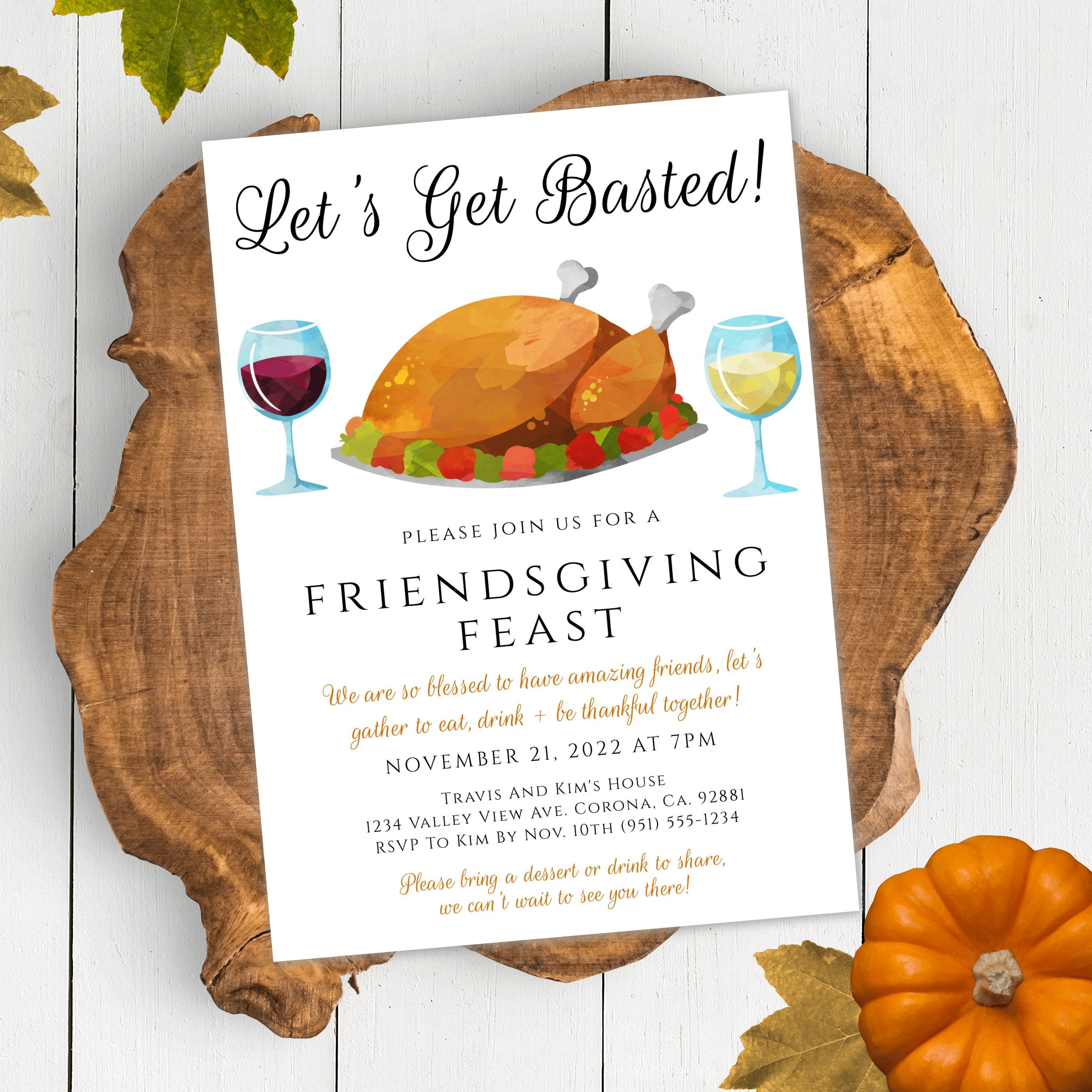 Lets Get Basted Friendsgiving Invitation Template