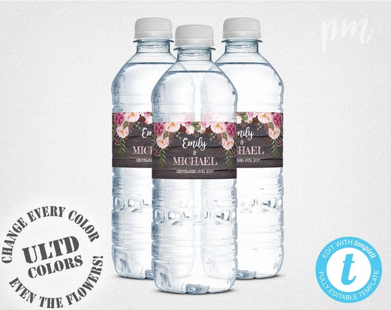 Free template for wedding water bottle labels
