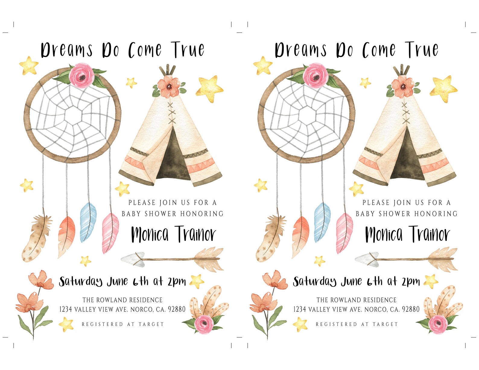 Dreamcatcher Baby Shower Invitation Template Editable Woodland - Etsy