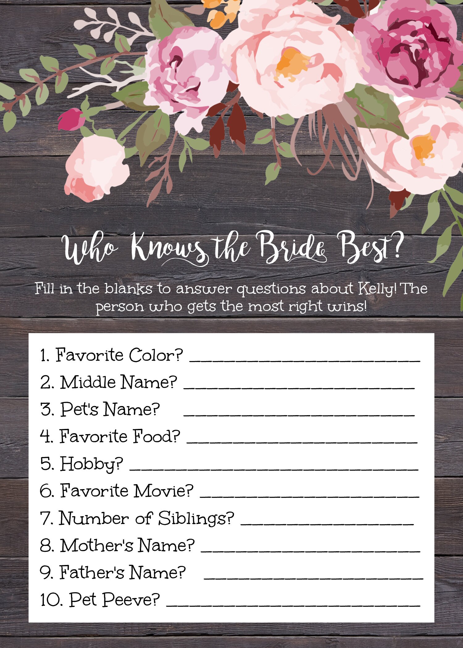 Rustic Floral Who Knows Mommy Best Game Template Baby Shower | Etsy