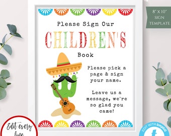 Fiesta Baby Shower Children's Book Sign Template, Guestbook Alternative, Mexican Cactus Shower, Fiesta Baby Shower, Taco Baby Shower, BSTF