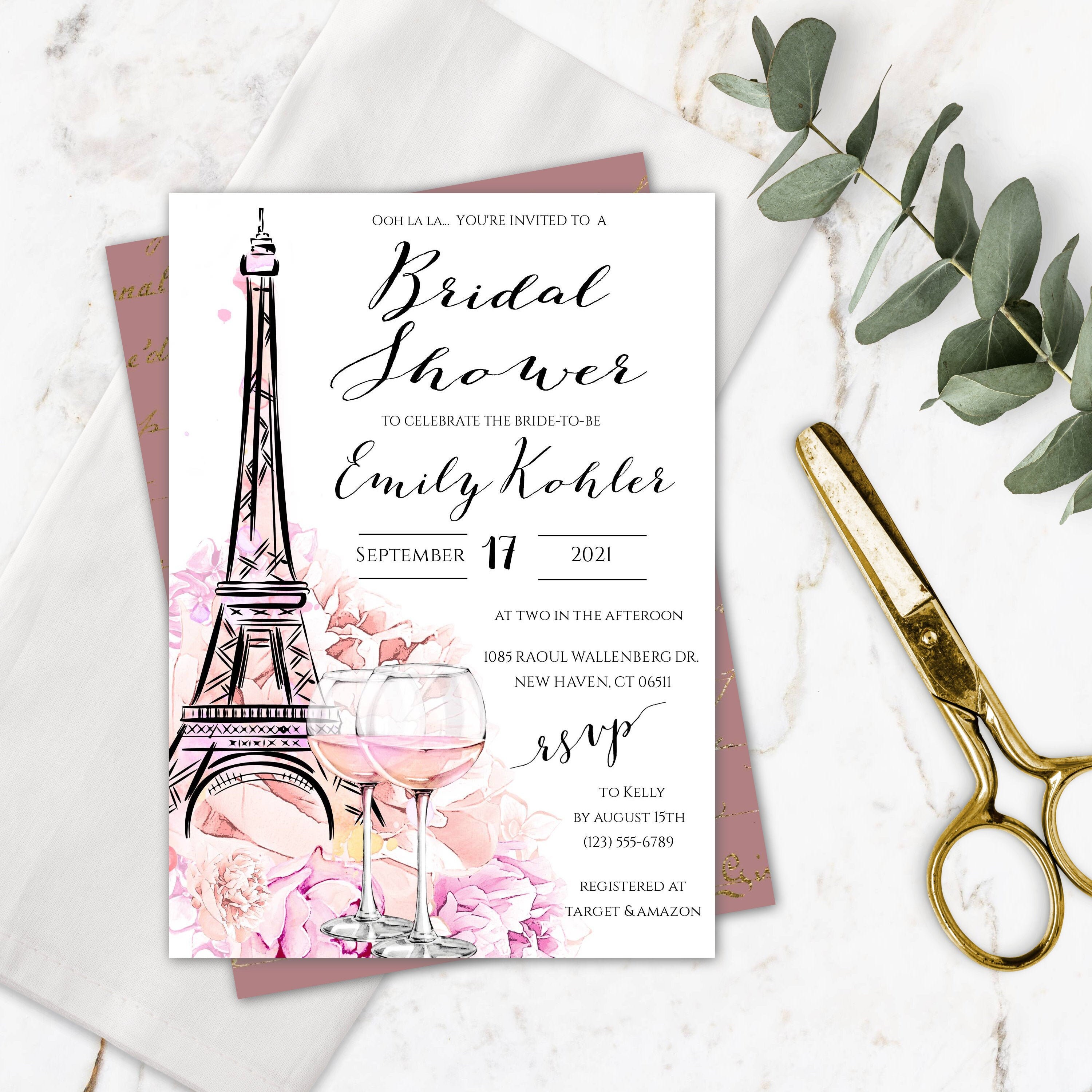 Paris Bridal Shower Invite With Back Side Included Bridal Etsy Canada